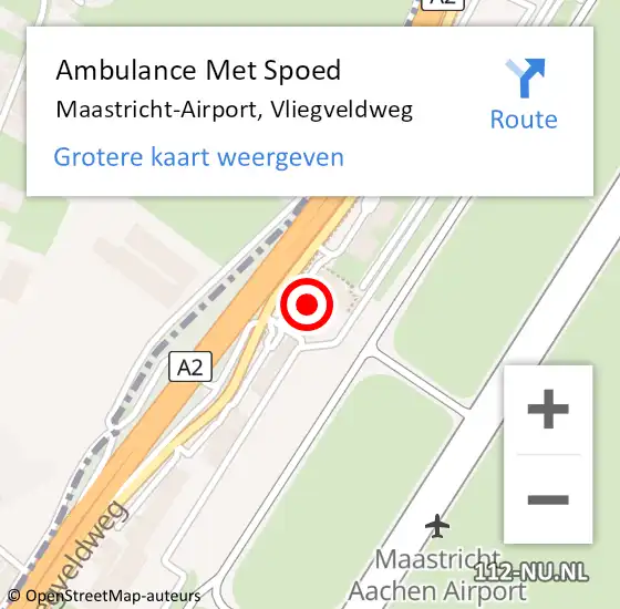 Locatie op kaart van de 112 melding: Ambulance Met Spoed Naar Maastricht-Airport, Vliegveldweg op 31 mei 2023 08:45