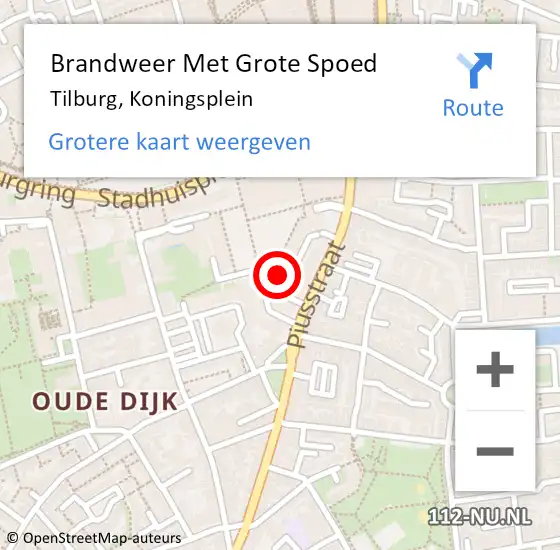 Locatie op kaart van de 112 melding: Brandweer Met Grote Spoed Naar Tilburg, Koningsplein op 31 mei 2023 08:59