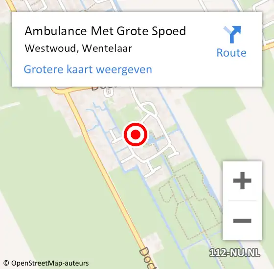 Locatie op kaart van de 112 melding: Ambulance Met Grote Spoed Naar Westwoud, Wentelaar op 31 mei 2023 08:59