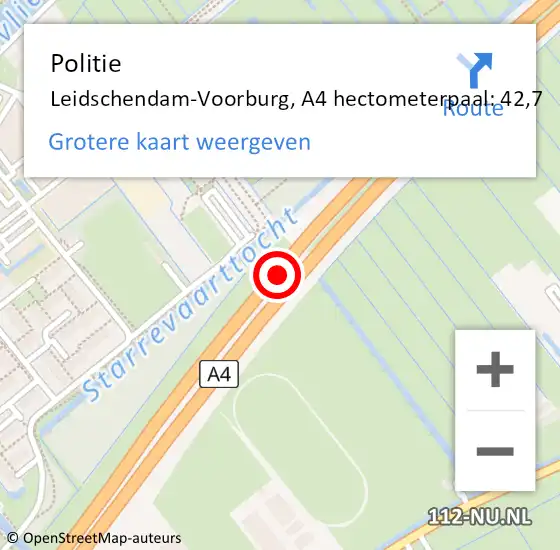 Locatie op kaart van de 112 melding: Politie Leidschendam-Voorburg, A4 hectometerpaal: 42,7 op 31 mei 2023 09:16