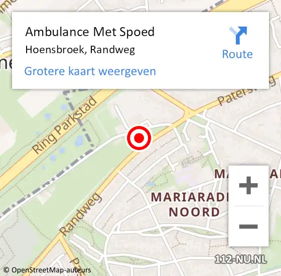 Locatie op kaart van de 112 melding: Ambulance Met Spoed Naar Hoensbroek, Randweg op 31 mei 2023 09:24