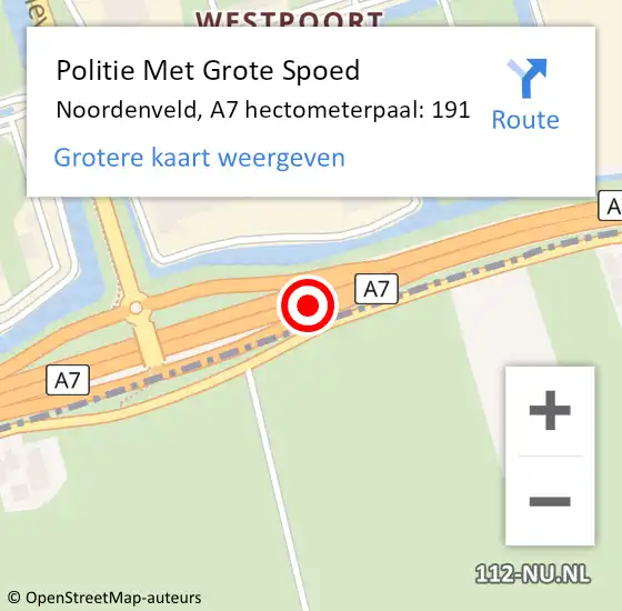 Locatie op kaart van de 112 melding: Politie Met Grote Spoed Naar Noordenveld, A7 hectometerpaal: 191 op 31 mei 2023 09:27