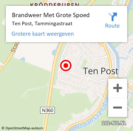 Locatie op kaart van de 112 melding: Brandweer Met Grote Spoed Naar Ten Post, Tammingastraat op 27 augustus 2014 11:17