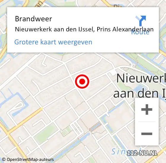 Locatie op kaart van de 112 melding: Brandweer Nieuwerkerk aan den IJssel, Prins Alexanderlaan op 31 mei 2023 09:27