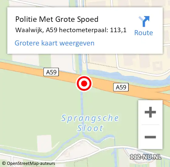 Locatie op kaart van de 112 melding: Politie Met Grote Spoed Naar Waalwijk, A59 hectometerpaal: 113,1 op 31 mei 2023 10:08