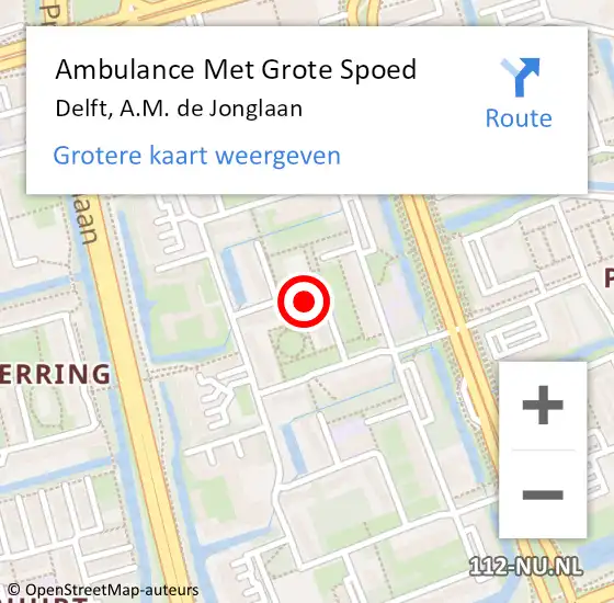 Locatie op kaart van de 112 melding: Ambulance Met Grote Spoed Naar Delft, A.M. de Jonglaan op 31 mei 2023 10:12