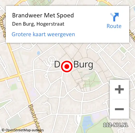 Locatie op kaart van de 112 melding: Brandweer Met Spoed Naar Den Burg, Hogerstraat op 31 mei 2023 10:20