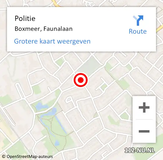 Locatie op kaart van de 112 melding: Politie Boxmeer, Faunalaan op 31 mei 2023 10:25