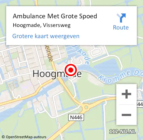 Locatie op kaart van de 112 melding: Ambulance Met Grote Spoed Naar Hoogmade, Vissersweg op 31 mei 2023 10:25