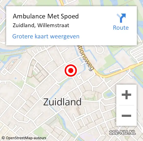 Locatie op kaart van de 112 melding: Ambulance Met Spoed Naar Zuidland, Willemstraat op 31 mei 2023 10:34