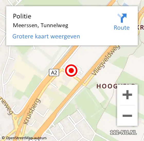 Locatie op kaart van de 112 melding: Politie Meerssen, Tunnelweg op 31 mei 2023 10:43