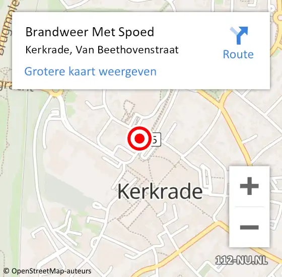 Locatie op kaart van de 112 melding: Brandweer Met Spoed Naar Kerkrade, Van Beethovenstraat op 31 mei 2023 10:52