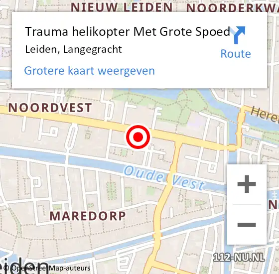 Locatie op kaart van de 112 melding: Trauma helikopter Met Grote Spoed Naar Leiden, Langegracht op 31 mei 2023 11:20