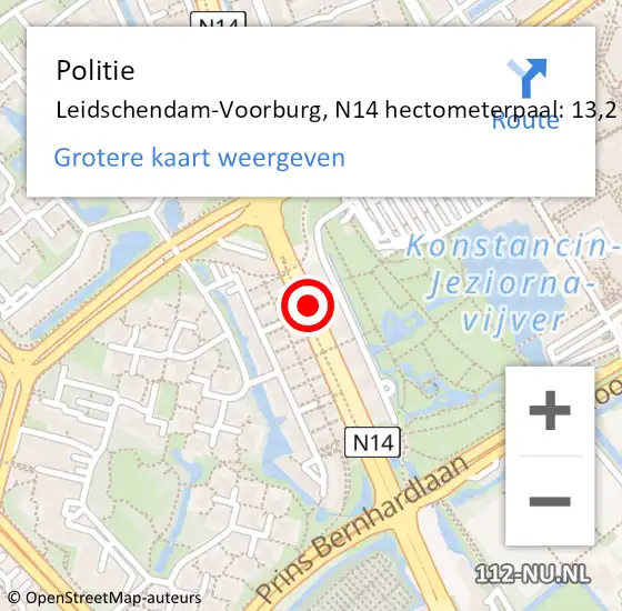 Locatie op kaart van de 112 melding: Politie Leidschendam-Voorburg, N14 hectometerpaal: 13,2 op 31 mei 2023 11:47