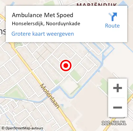 Locatie op kaart van de 112 melding: Ambulance Met Spoed Naar Honselersdijk, Noorduynkade op 31 mei 2023 11:50