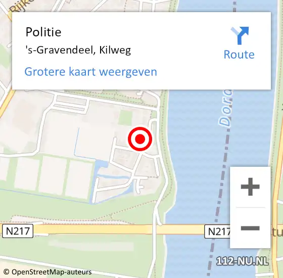 Locatie op kaart van de 112 melding: Politie 's-Gravendeel, Kilweg op 31 mei 2023 12:42