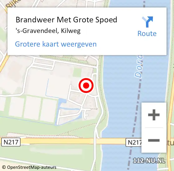 Locatie op kaart van de 112 melding: Brandweer Met Grote Spoed Naar 's-Gravendeel, Kilweg op 31 mei 2023 12:43