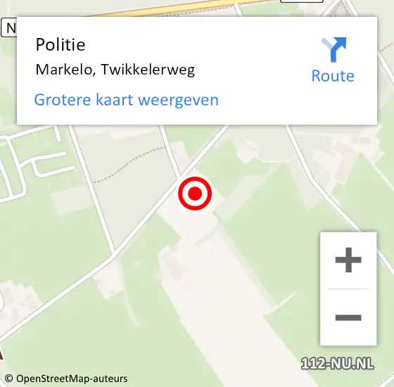 Locatie op kaart van de 112 melding: Politie Markelo, Twikkelerweg op 31 mei 2023 12:47