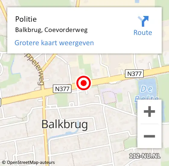 Locatie op kaart van de 112 melding: Politie Balkbrug, Coevorderweg op 31 mei 2023 12:54
