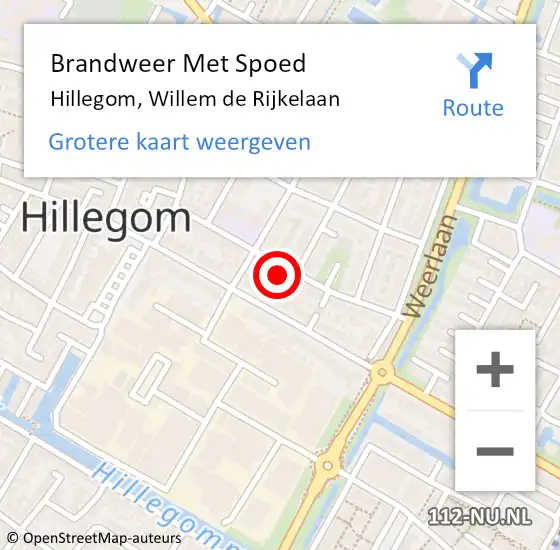 Locatie op kaart van de 112 melding: Brandweer Met Spoed Naar Hillegom, Willem de Rijkelaan op 31 mei 2023 13:11