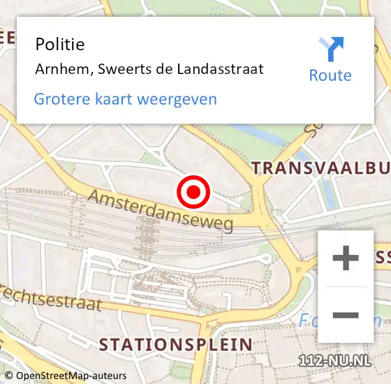 Locatie op kaart van de 112 melding: Politie Arnhem, Sweerts de Landasstraat op 31 mei 2023 13:24