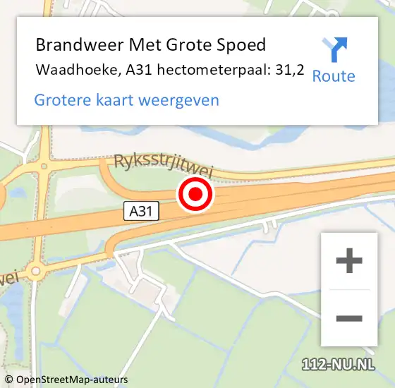 Locatie op kaart van de 112 melding: Brandweer Met Grote Spoed Naar Waadhoeke, A31 hectometerpaal: 31,2 op 31 mei 2023 13:43