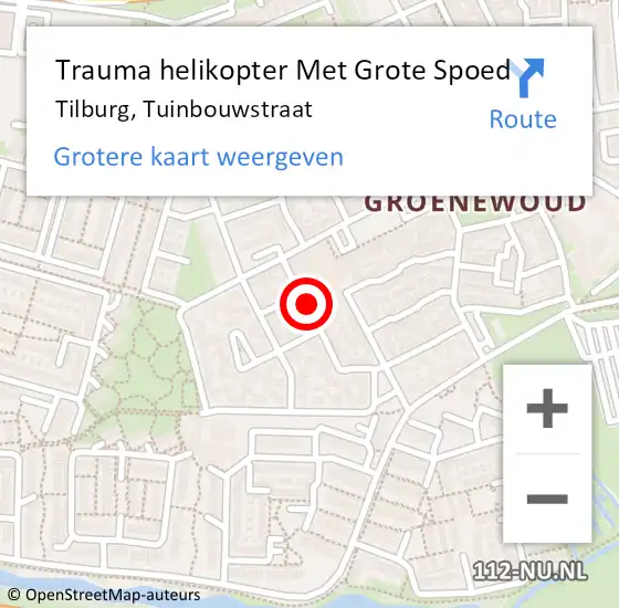 Locatie op kaart van de 112 melding: Trauma helikopter Met Grote Spoed Naar Tilburg, Tuinbouwstraat op 31 mei 2023 13:44