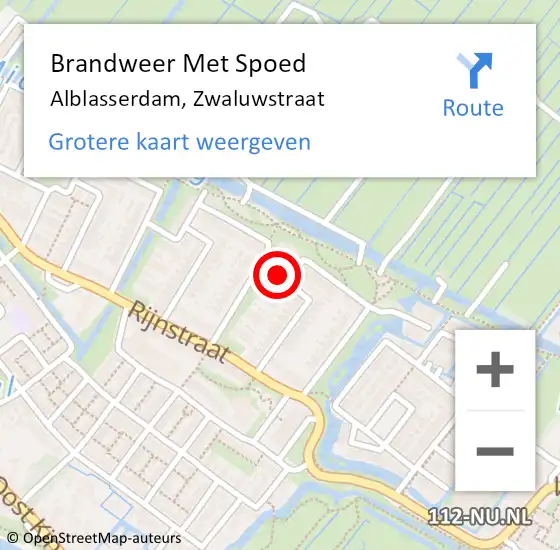 Locatie op kaart van de 112 melding: Brandweer Met Spoed Naar Alblasserdam, Zwaluwstraat op 31 mei 2023 13:55