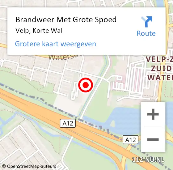 Locatie op kaart van de 112 melding: Brandweer Met Grote Spoed Naar Velp, Korte Wal op 31 mei 2023 14:07