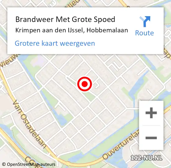 Locatie op kaart van de 112 melding: Brandweer Met Grote Spoed Naar Krimpen aan den IJssel, Hobbemalaan op 31 mei 2023 14:22