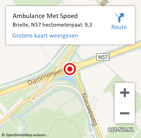 Locatie op kaart van de 112 melding: Ambulance Met Spoed Naar Brielle, N57 hectometerpaal: 9,3 op 31 mei 2023 14:22