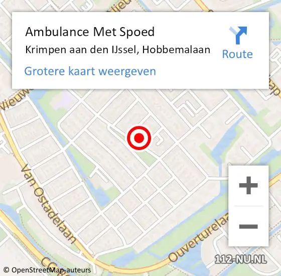 Locatie op kaart van de 112 melding: Ambulance Met Spoed Naar Krimpen aan den IJssel, Hobbemalaan op 31 mei 2023 14:31