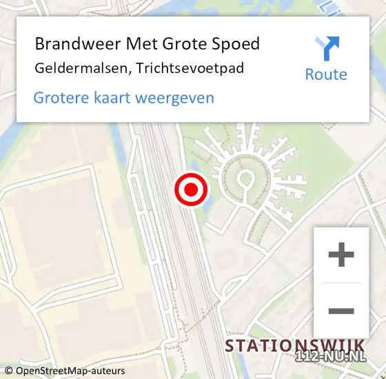 Locatie op kaart van de 112 melding: Brandweer Met Grote Spoed Naar Geldermalsen, Trichtsevoetpad op 31 mei 2023 15:19