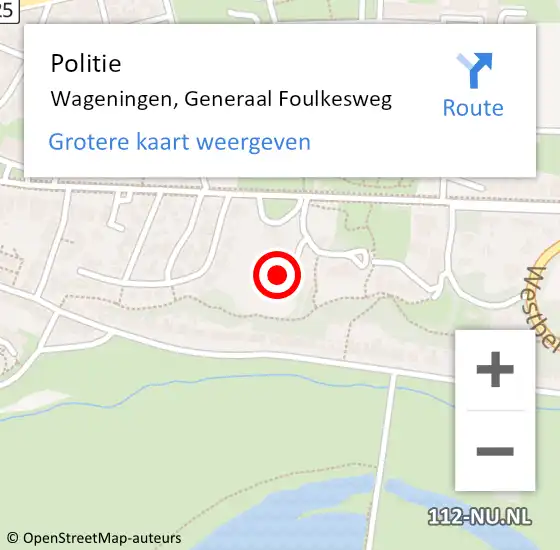 Locatie op kaart van de 112 melding: Politie Wageningen, Generaal Foulkesweg op 31 mei 2023 16:10