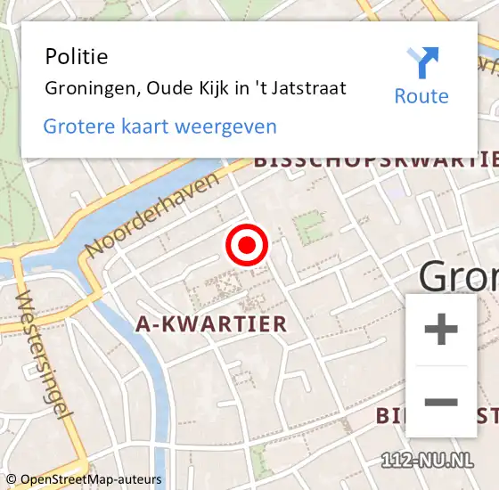 Locatie op kaart van de 112 melding: Politie Groningen, Oude Kijk in 't Jatstraat op 31 mei 2023 16:13