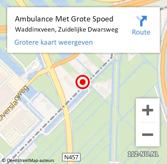 Locatie op kaart van de 112 melding: Ambulance Met Grote Spoed Naar Waddinxveen, Zuidelijke Dwarsweg op 27 augustus 2014 12:10