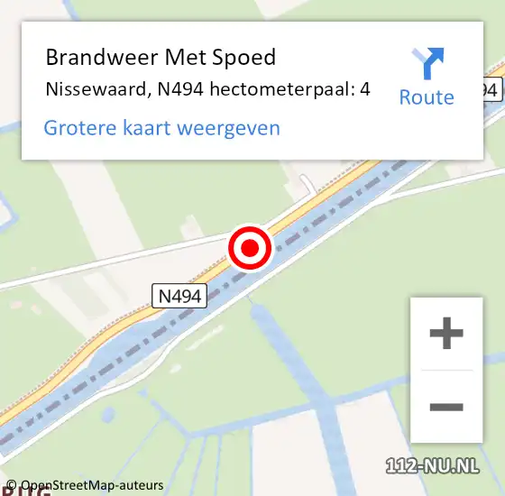 Locatie op kaart van de 112 melding: Brandweer Met Spoed Naar Nissewaard, N494 hectometerpaal: 4 op 31 mei 2023 17:05