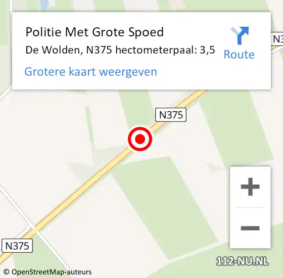 Locatie op kaart van de 112 melding: Politie Met Grote Spoed Naar De Wolden, N375 hectometerpaal: 3,5 op 31 mei 2023 17:15