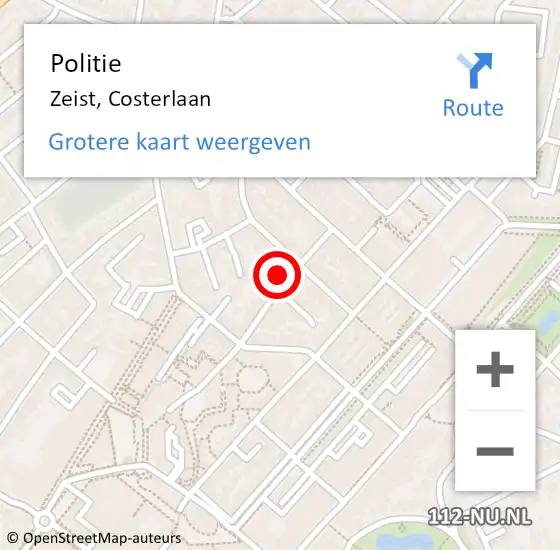 Locatie op kaart van de 112 melding: Politie Zeist, Costerlaan op 31 mei 2023 17:31
