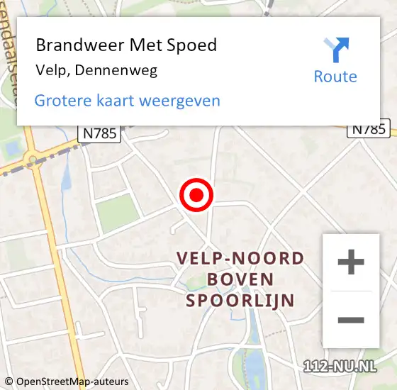 Locatie op kaart van de 112 melding: Brandweer Met Spoed Naar Velp, Dennenweg op 31 mei 2023 17:33