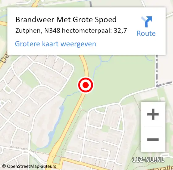 Locatie op kaart van de 112 melding: Brandweer Met Grote Spoed Naar Zutphen, N348 hectometerpaal: 32,7 op 31 mei 2023 17:43