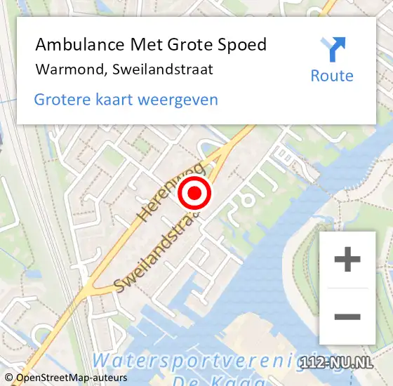 Locatie op kaart van de 112 melding: Ambulance Met Grote Spoed Naar Warmond, Sweilandstraat op 31 mei 2023 18:04