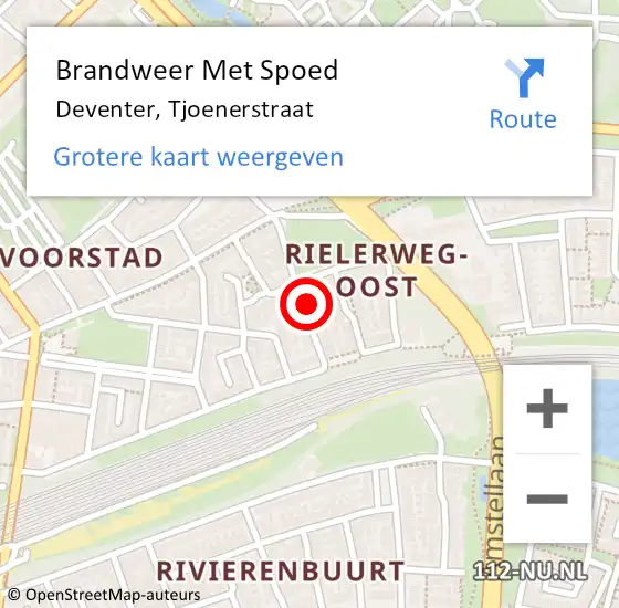 Locatie op kaart van de 112 melding: Brandweer Met Spoed Naar Deventer, Tjoenerstraat op 31 mei 2023 18:58