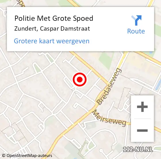 Locatie op kaart van de 112 melding: Politie Met Grote Spoed Naar Zundert, Caspar Damstraat op 31 mei 2023 19:15