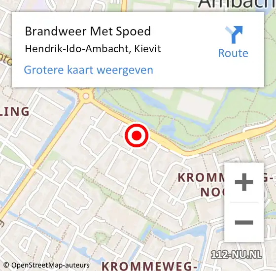 Locatie op kaart van de 112 melding: Brandweer Met Spoed Naar Hendrik-Ido-Ambacht, Kievit op 31 mei 2023 19:34