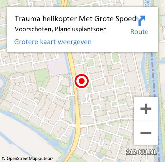 Locatie op kaart van de 112 melding: Trauma helikopter Met Grote Spoed Naar Voorschoten, Planciusplantsoen op 31 mei 2023 19:38