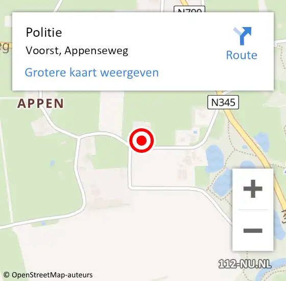 Locatie op kaart van de 112 melding: Politie Voorst, Appenseweg op 31 mei 2023 19:59