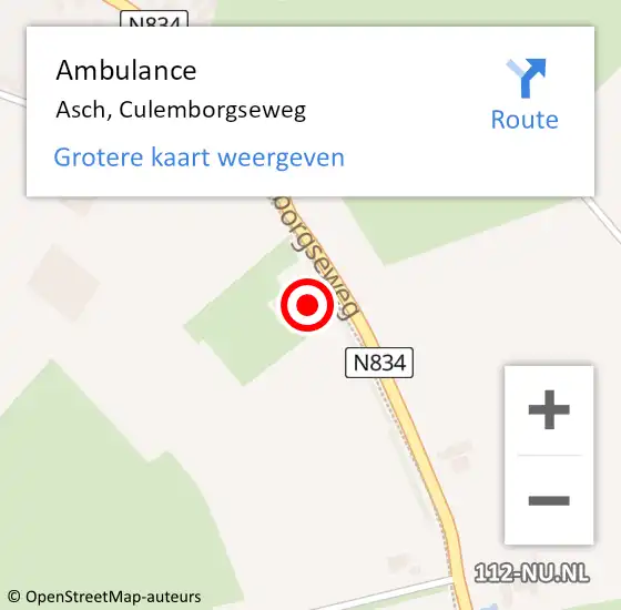 Locatie op kaart van de 112 melding: Ambulance Asch, Culemborgseweg op 27 augustus 2014 12:26