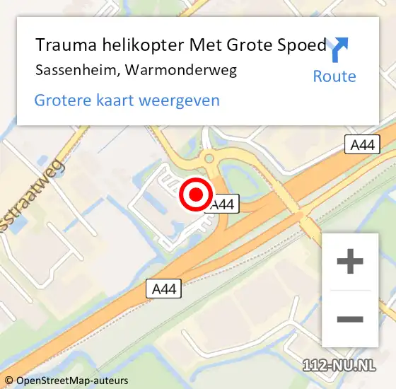 Locatie op kaart van de 112 melding: Trauma helikopter Met Grote Spoed Naar Sassenheim, Warmonderweg op 31 mei 2023 20:31