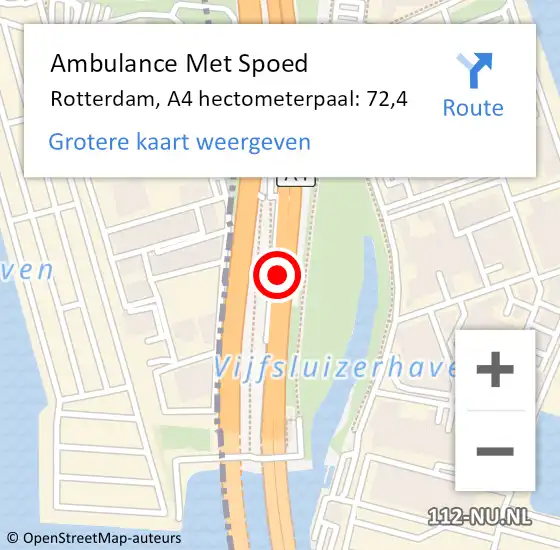 Locatie op kaart van de 112 melding: Ambulance Met Spoed Naar Rotterdam, A4 hectometerpaal: 72,4 op 31 mei 2023 20:33